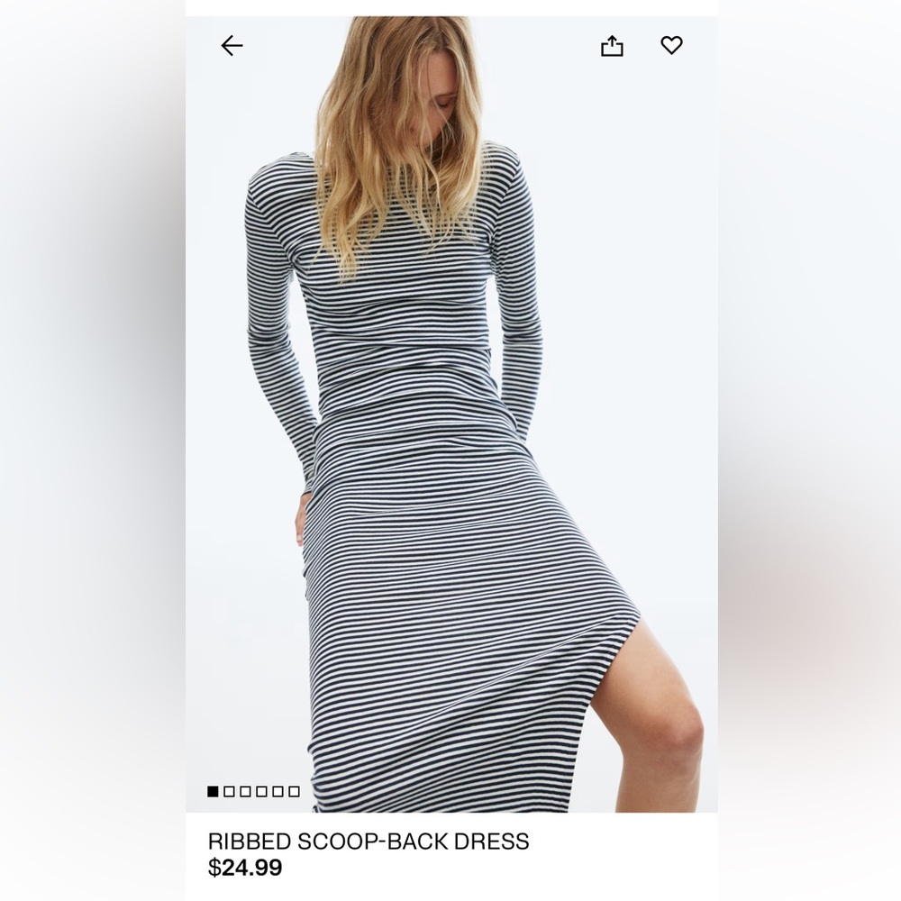 H&M Navy White Striped Long Sleeve Dress